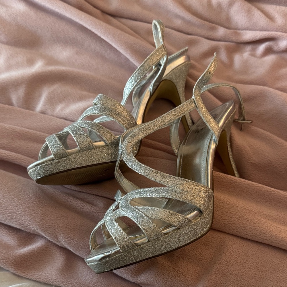 Silver Glitter Strappy Women's Heels - Elegant!!